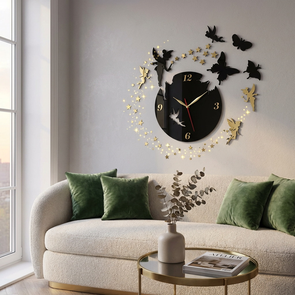 Premium 3D Acrylic Fairy Silhouette WaRoom & Bedroomll Clock for Living