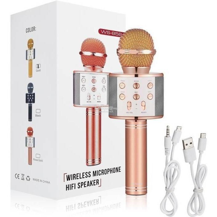 WS-858 Wireless Bluetooth Karaoke Microphone – 3-in-1 Handheld Portable Mic & Hi-Fi Speaker