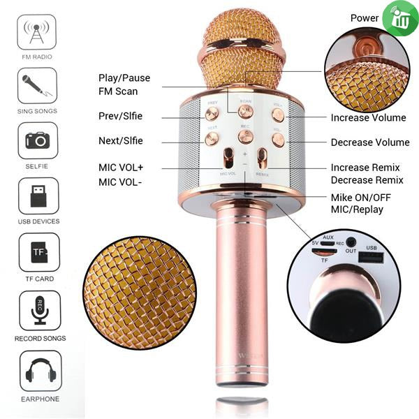 WS-858 Wireless Bluetooth Karaoke Microphone – 3-in-1 Handheld Portable Mic & Hi-Fi Speaker
