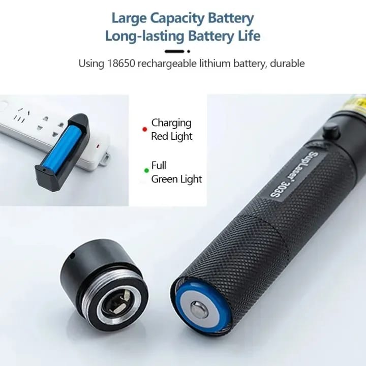 Professional Green Laser Pointer 303 – High Power Long Range Beam with Adjustable Pattern & Rechargeable Battery 🔦✨