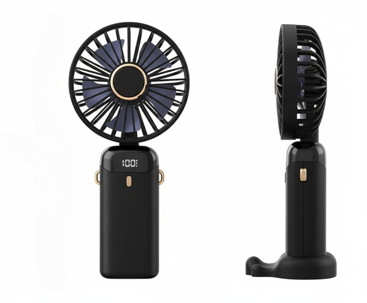 LED Digital Display Rechargeable Fan with USB Cable – Portable Mini Cooling Fan with Adjustable Speed, Battery Indicator & Easy Charging