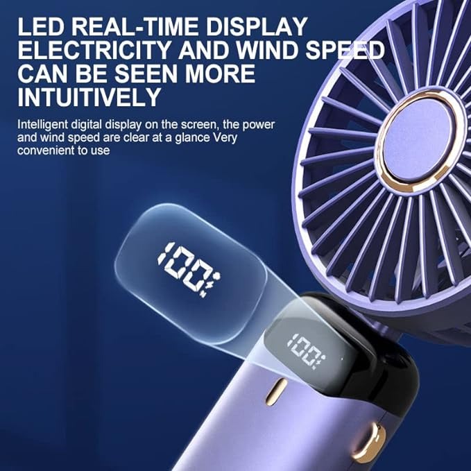 LED Digital Display Rechargeable Fan with USB Cable – Portable Mini Cooling Fan with Adjustable Speed, Battery Indicator & Easy Charging