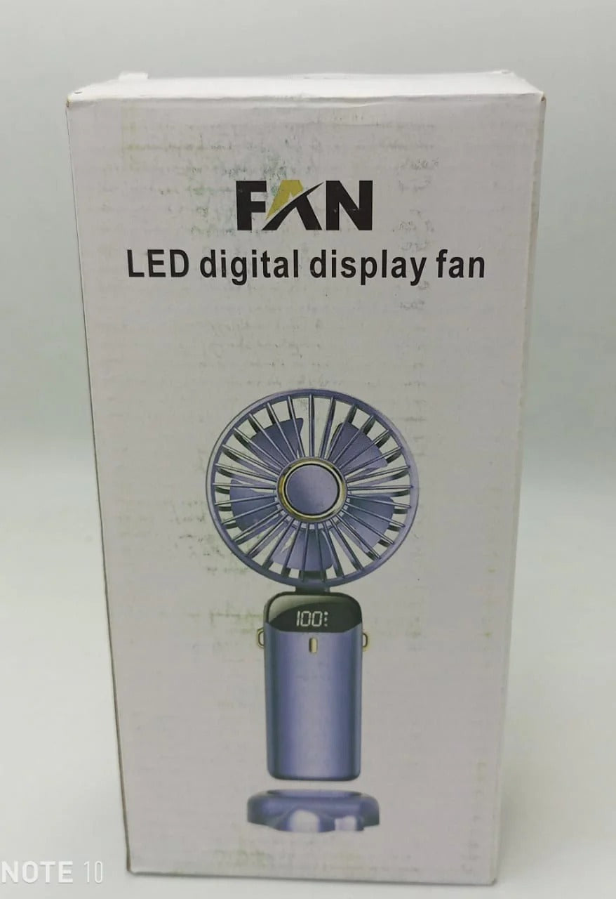 LED Digital Display Rechargeable Fan with USB Cable – Portable Mini Cooling Fan with Adjustable Speed, Battery Indicator & Easy Charging