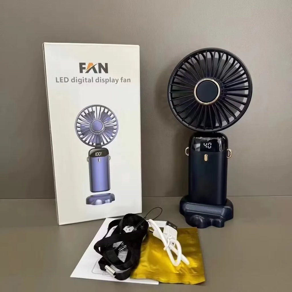 LED Digital Display Rechargeable Fan with USB Cable – Portable Mini Cooling Fan with Adjustable Speed, Battery Indicator & Easy Charging