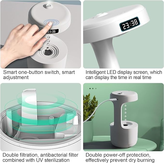 Smooth Sailing Antigravity Humidifier With Ultra-Quiet Performance, Water Drop Light Effects