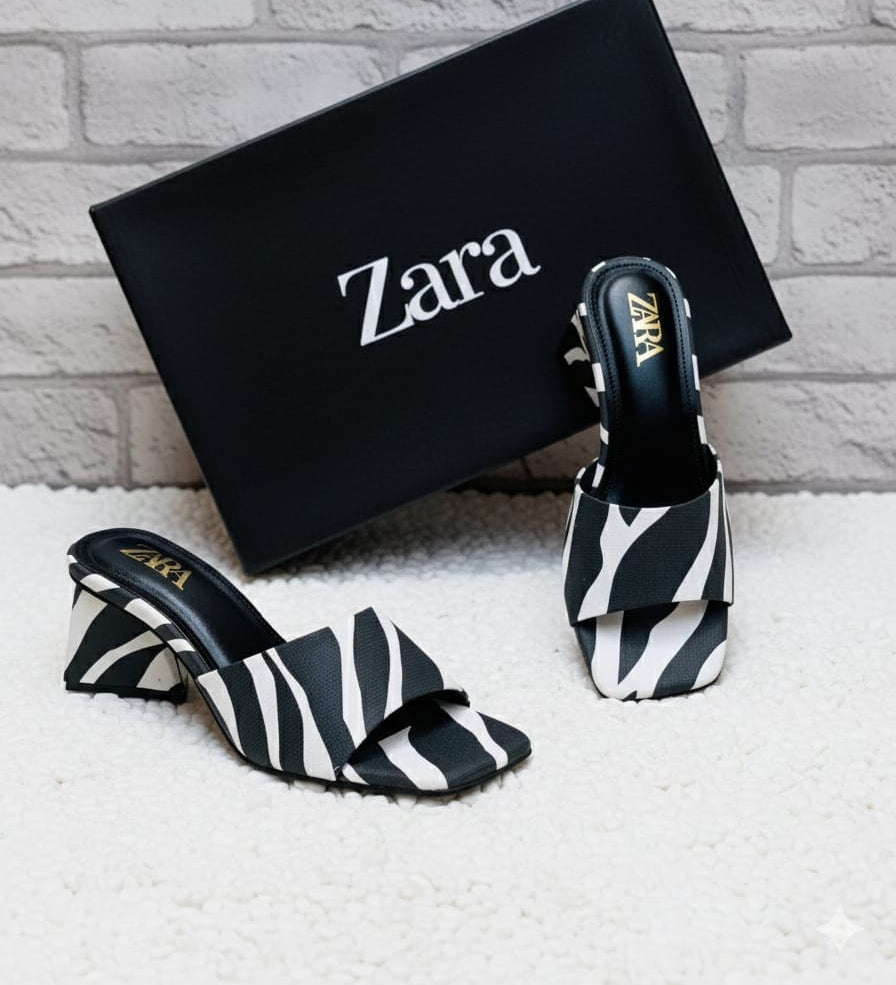 Zara Urban Safari – Zebra Print Block Heel Mules 🦓👠