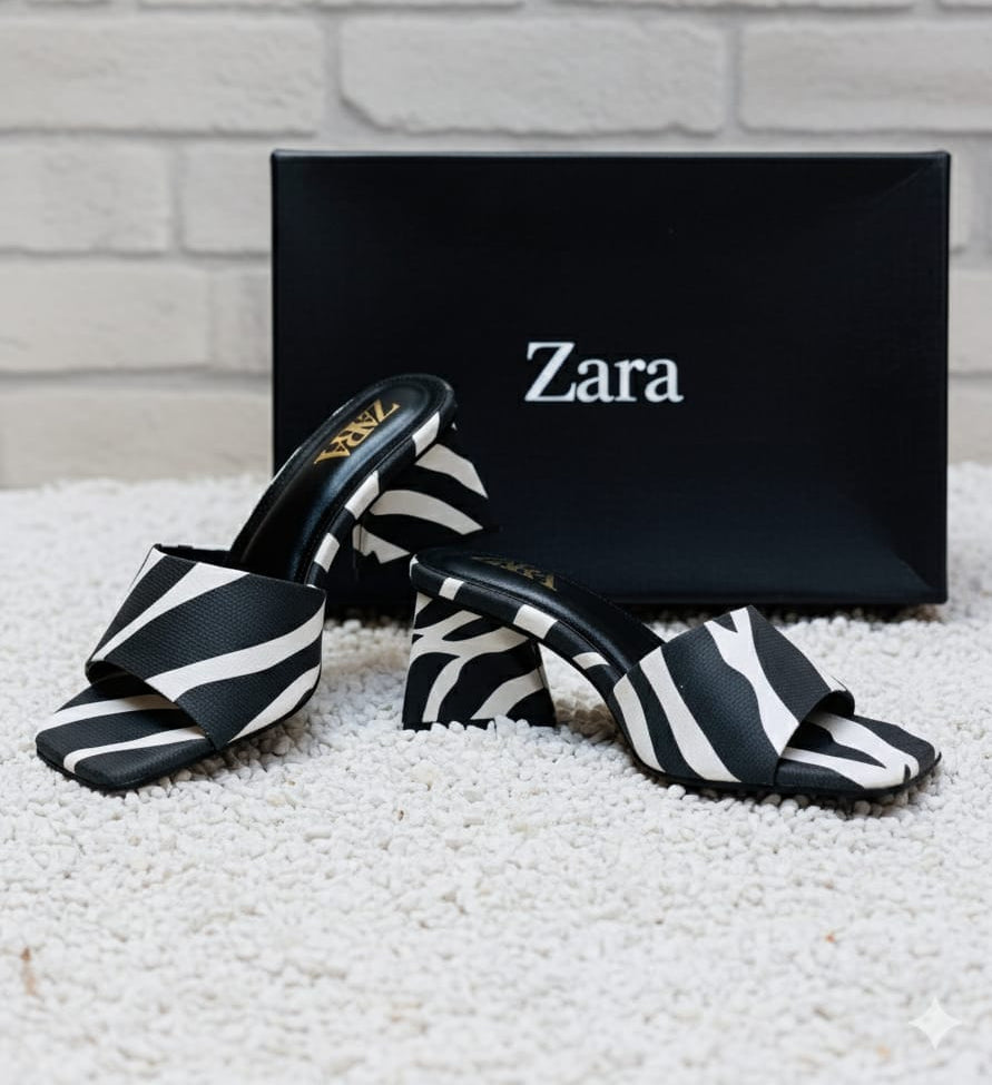 Zara Urban Safari – Zebra Print Block Heel Mules 🦓👠