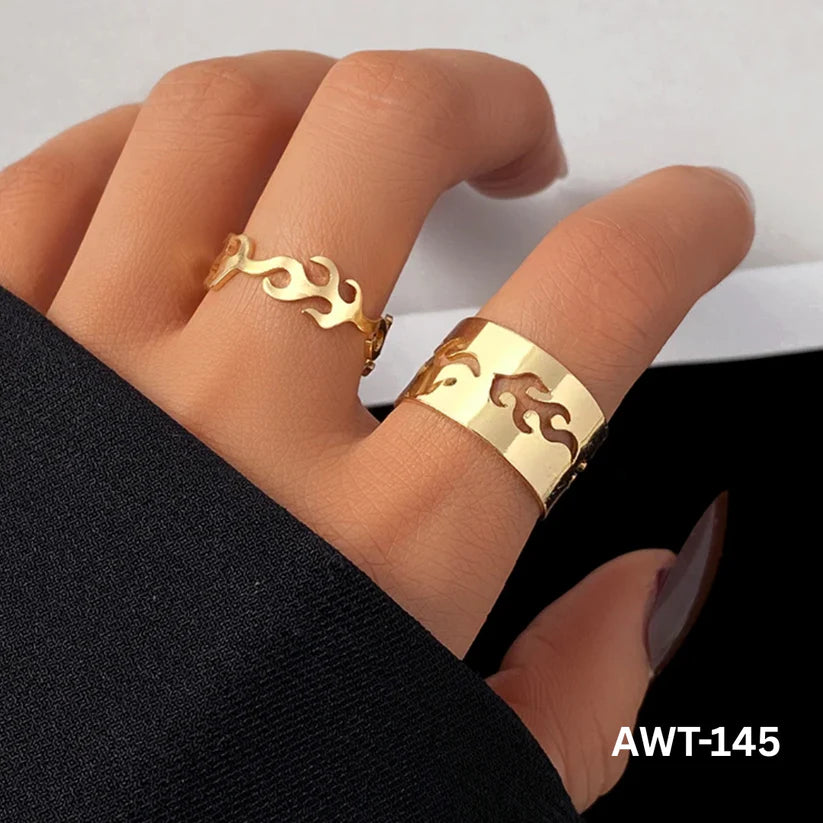 Urban Flame – Gothic Black Stainless Steel Ring Set for couple 🔥🖤