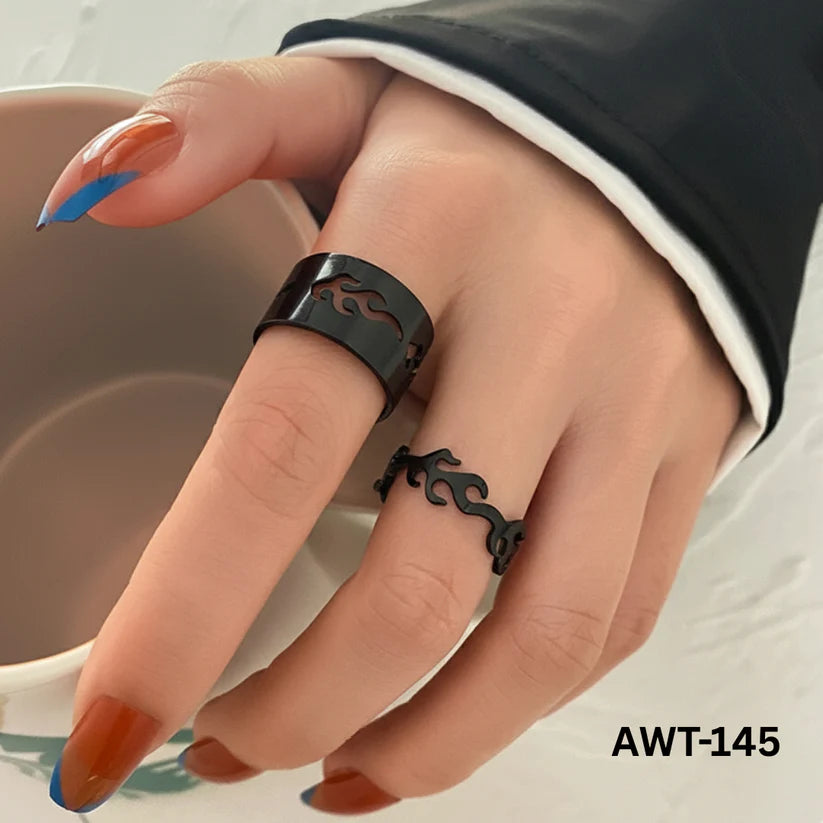 Urban Flame – Gothic Black Stainless Steel Ring Set for couple 🔥🖤