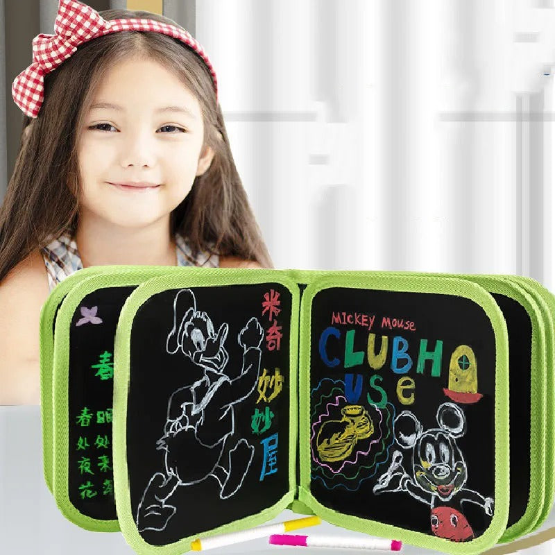 Erasable & Reusable Doodle Magic Blackboard Book with 3 Color Markers – Kids Drawing & Learning Activity Book