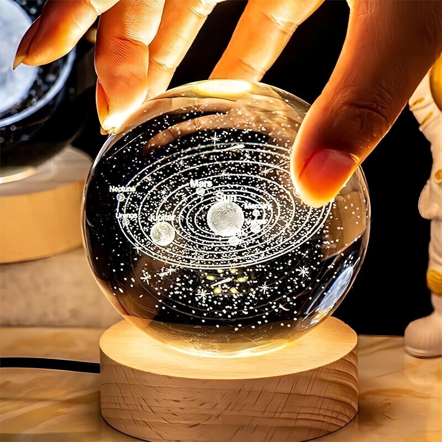 Astro-Glow 3D Solar System Crystal Sphere – Laser Engraved Luminous Galaxy Lamp 🌟