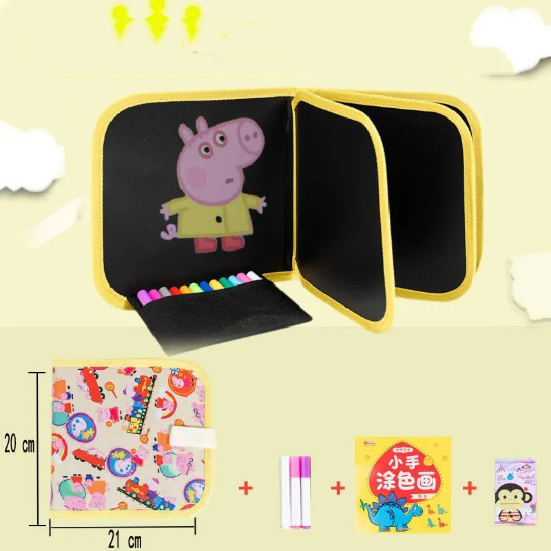 Erasable & Reusable Doodle Magic Blackboard Book with 3 Color Markers – Kids Drawing & Learning Activity Book