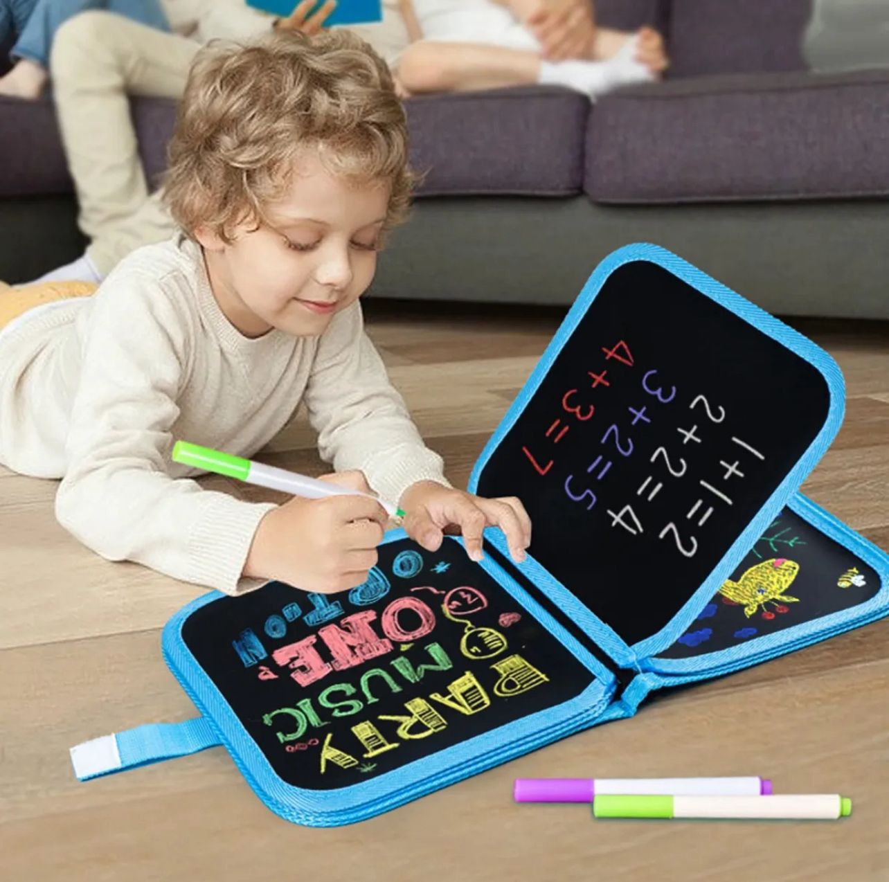 Erasable & Reusable Doodle Magic Blackboard Book with 3 Color Markers – Kids Drawing & Learning Activity Book