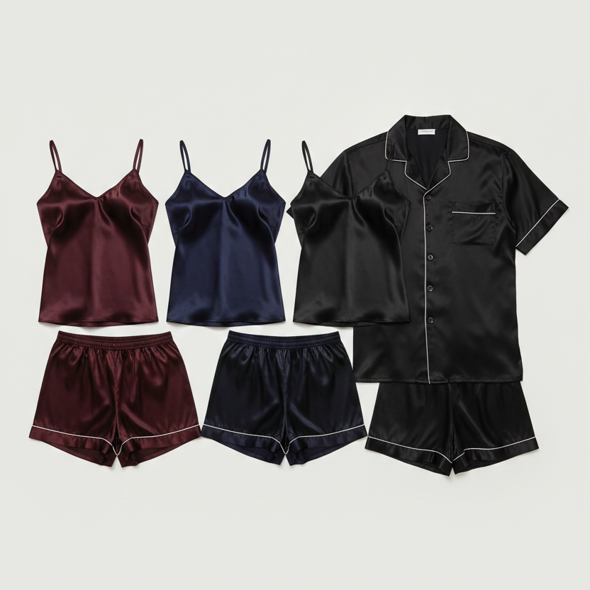 Couple Night Dress / Night Suit / Silk Sleepwear Set – 4-Piece Camisole & Shirt with Shorts