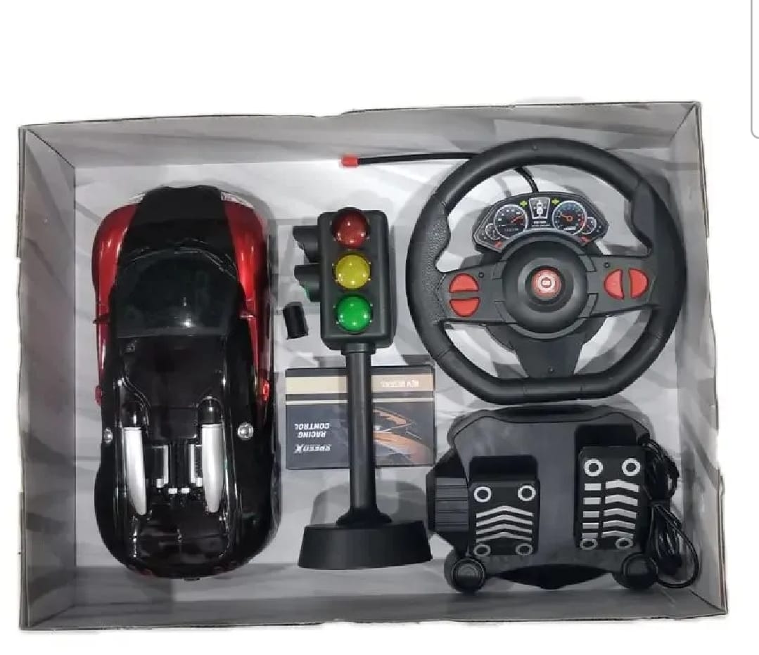 Hyper-Speed RC Supercar Racing Set – 1:16 Scale Remote Control Car with Steering Wheel Controller, Foot Pedals, and Interactive Traffic Light