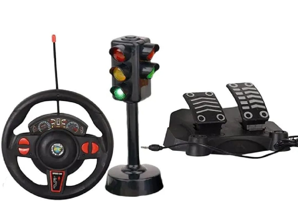 Hyper-Speed RC Supercar Racing Set – 1:16 Scale Remote Control Car with Steering Wheel Controller, Foot Pedals, and Interactive Traffic Light