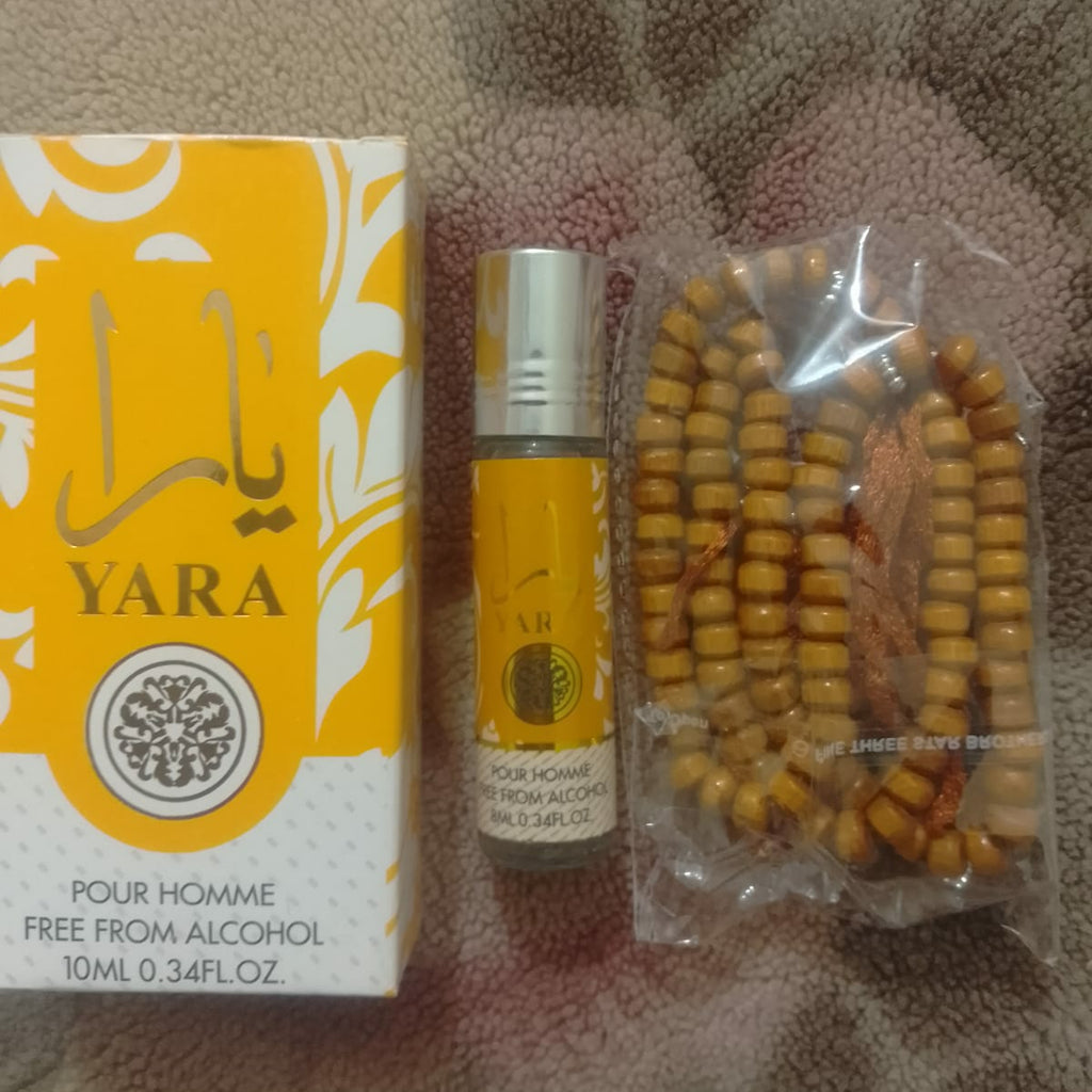 Yara Attar with Tasbeeh Gift – Alcohol-Free Fragrance 8ml ~ Grey