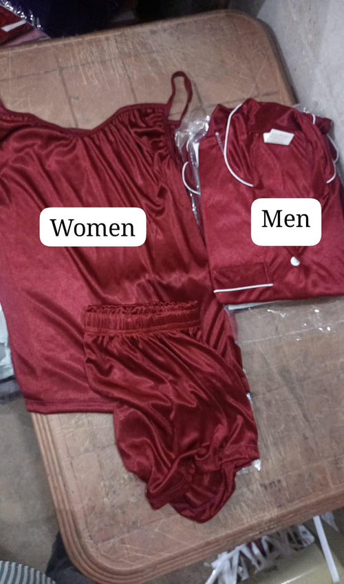 Couple Night Dress / Night Suit / Silk Sleepwear Set – 4-Piece Camisole & Shirt with Shorts