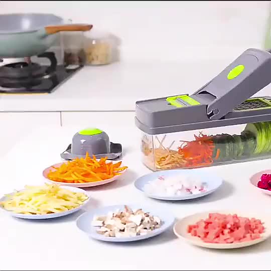 16-In-1 Multifunctional Vegetable Chopper & Slicer with Colander Basket and Storage Container – Heavy Duty Manual Food Cutter