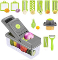 16-In-1 Multifunctional Vegetable Chopper & Slicer with Colander Basket and Storage Container – Heavy Duty Manual Food Cutter