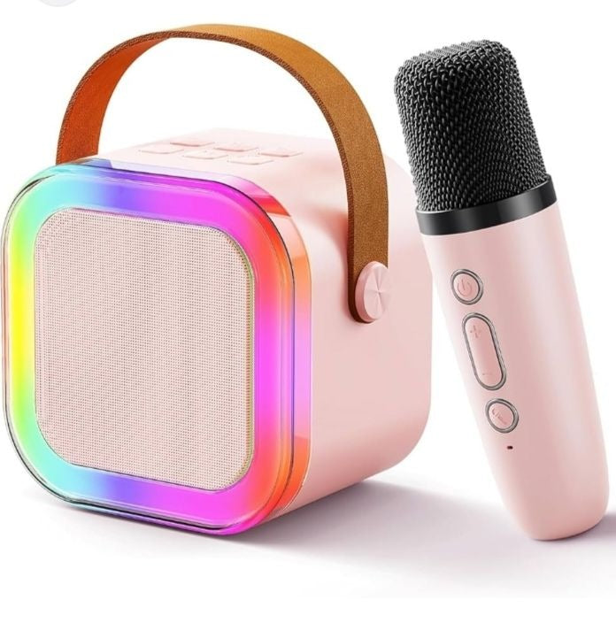 Mini Portable Karaoke Machine with Wireless Microphone – Bluetooth RGB LED Speaker, Rechargeable PA System for Kids & Adults