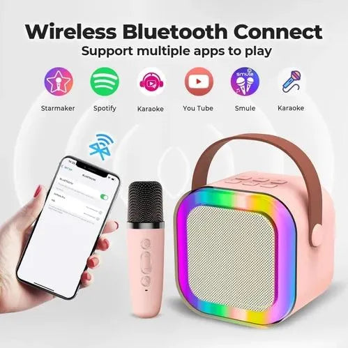 Mini Portable Karaoke Machine with Wireless Microphone – Bluetooth RGB LED Speaker, Rechargeable PA System for Kids & Adults