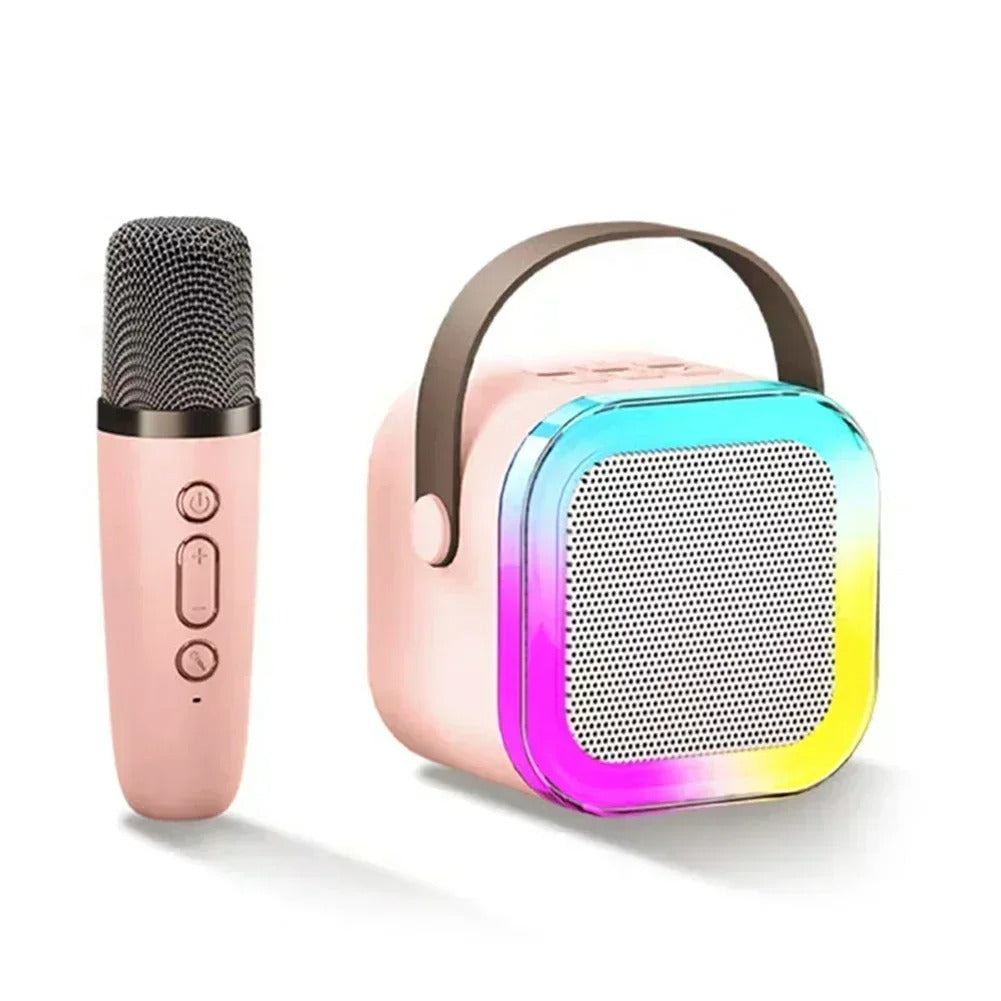 Mini Portable Karaoke Machine with Wireless Microphone – Bluetooth RGB LED Speaker, Rechargeable PA System for Kids & Adults