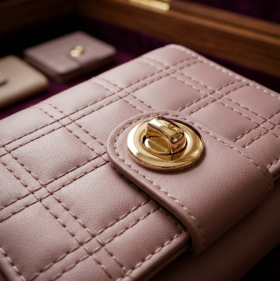 Stylish Compact Check Pattern PU Leather Wallet with Metal Button Closure