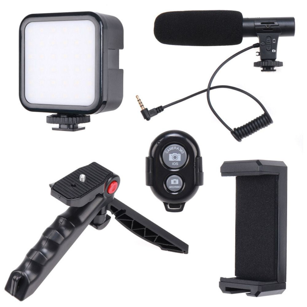 High Quality Vlogging Kit | Mobile & DSLR Accessories | Tripod, Mic & 360° LED Video Recording Setup