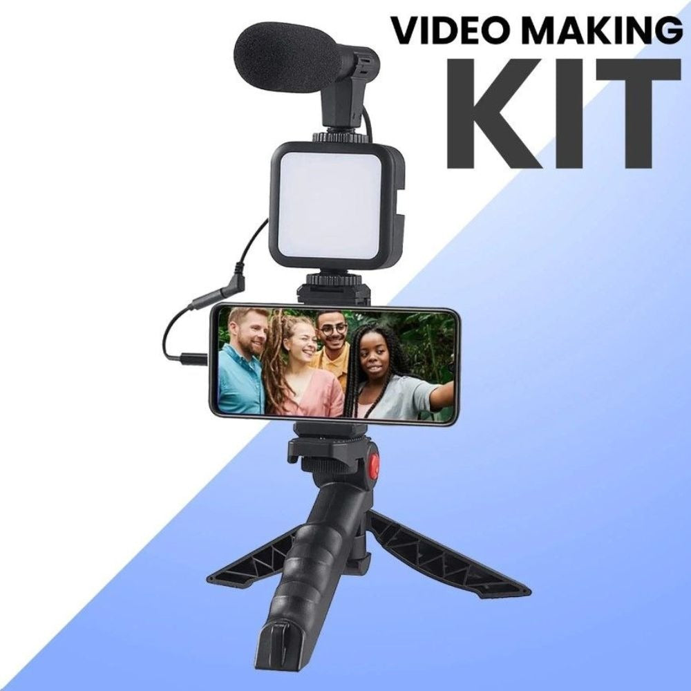 High Quality Vlogging Kit | Mobile & DSLR Accessories | Tripod, Mic & 360° LED Video Recording Setup