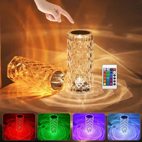 16 Colors Crystal Lamp With Remote | RGB Rose Diamond Table Lamp Rechargeable | Diamond Crystal LED Light Lamp