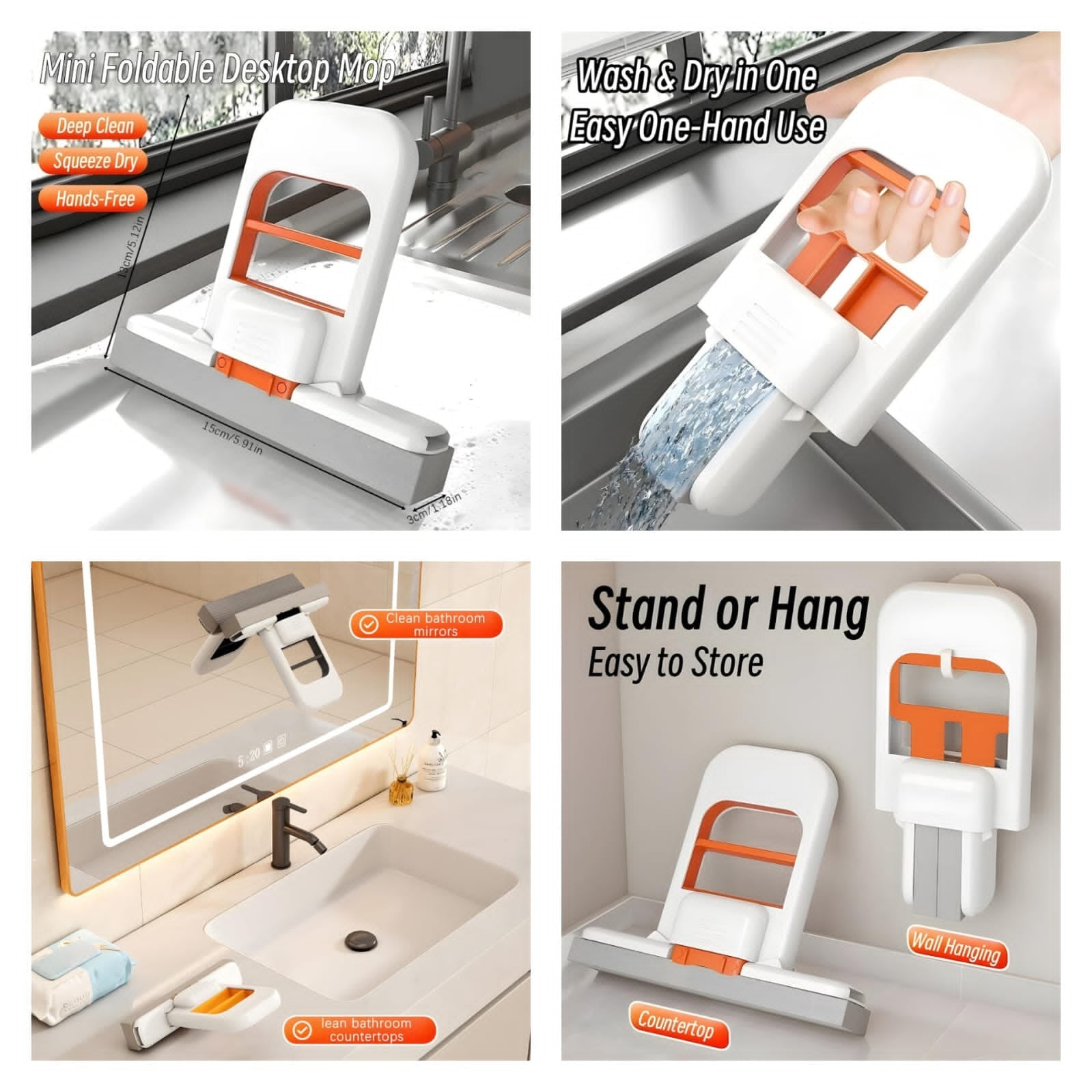 Foldable Mini Mop | Portable Desktop Wet & Dry Cleaning Mop | Self‑Squeezing