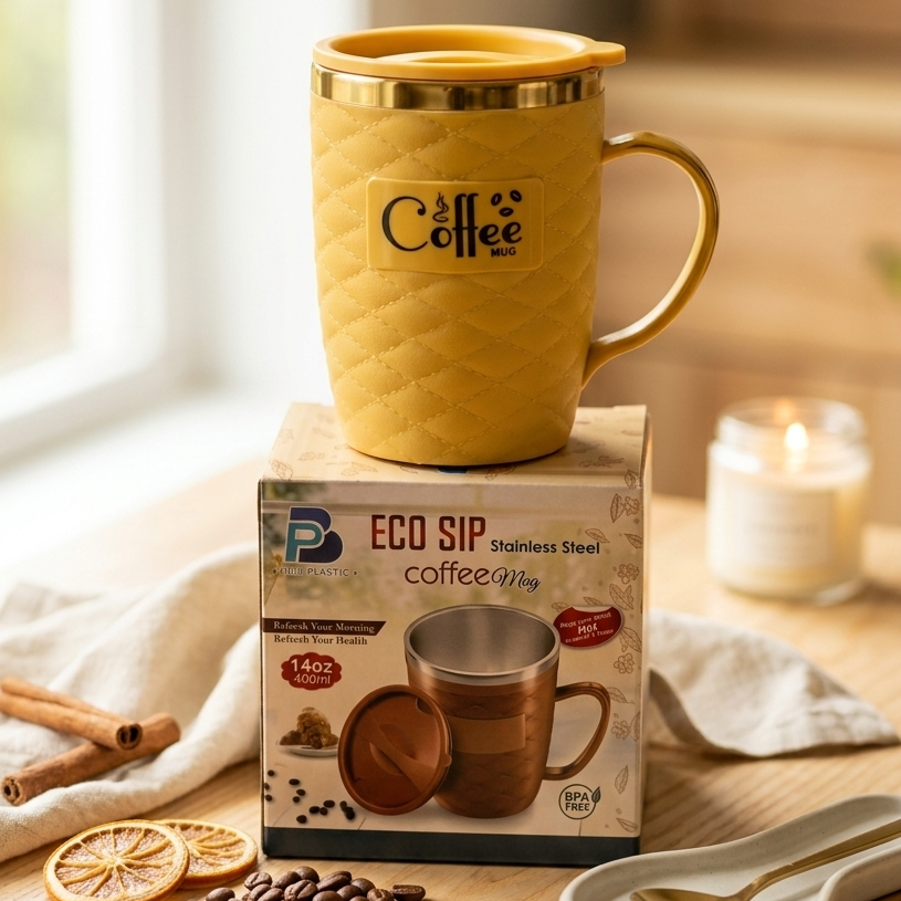 Eco Sip Stainless Steel Coffee Mug 400ml – Insulated Travel Cup BPA Free