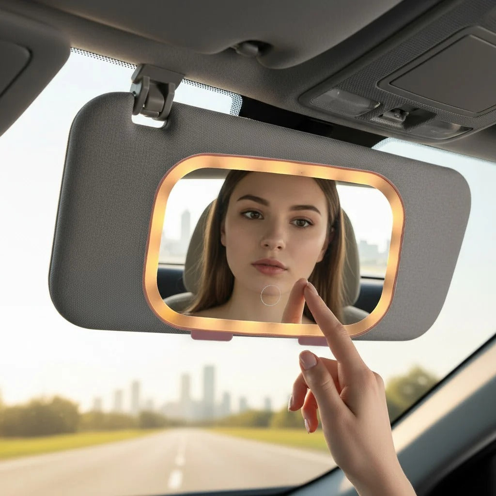 Car Sun Visor Vanity Makeup Mirror With LED Lighting Touch Control And 3 Light Modes