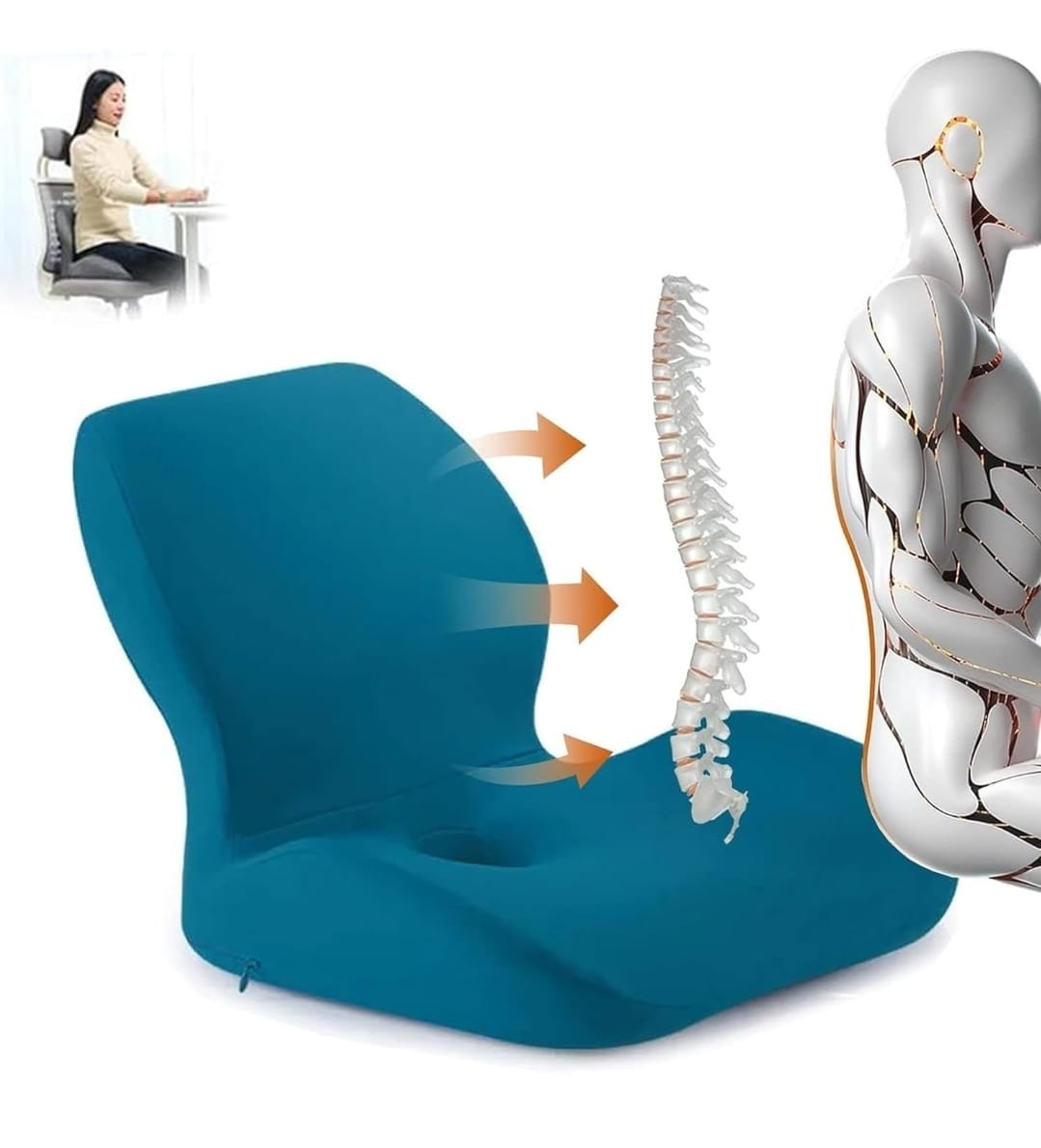 Ergonomic Lumbar Support Cushion – Soft PU Memory Foam Backrest Pillow for Office Chair, Car & Home Use