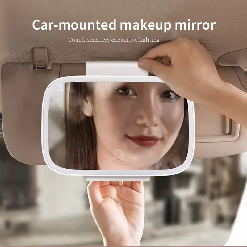 Car Sun Visor Vanity Makeup Mirror With LED Lighting Touch Control And 3 Light Modes