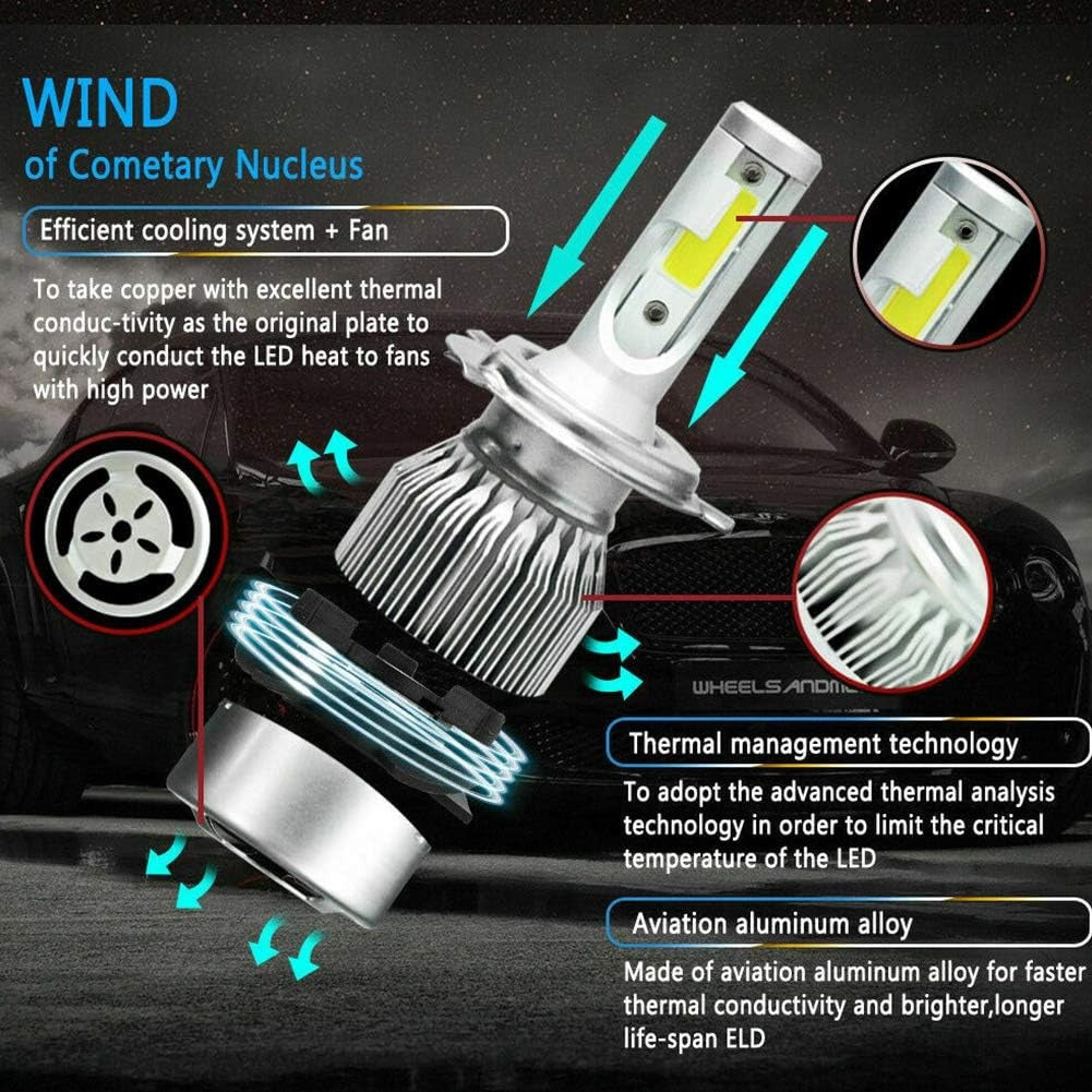 2PCS C6 H4 LED Headlight Bulbs – 72W 7600LM COB Car Headlights 6000K White High Brightness