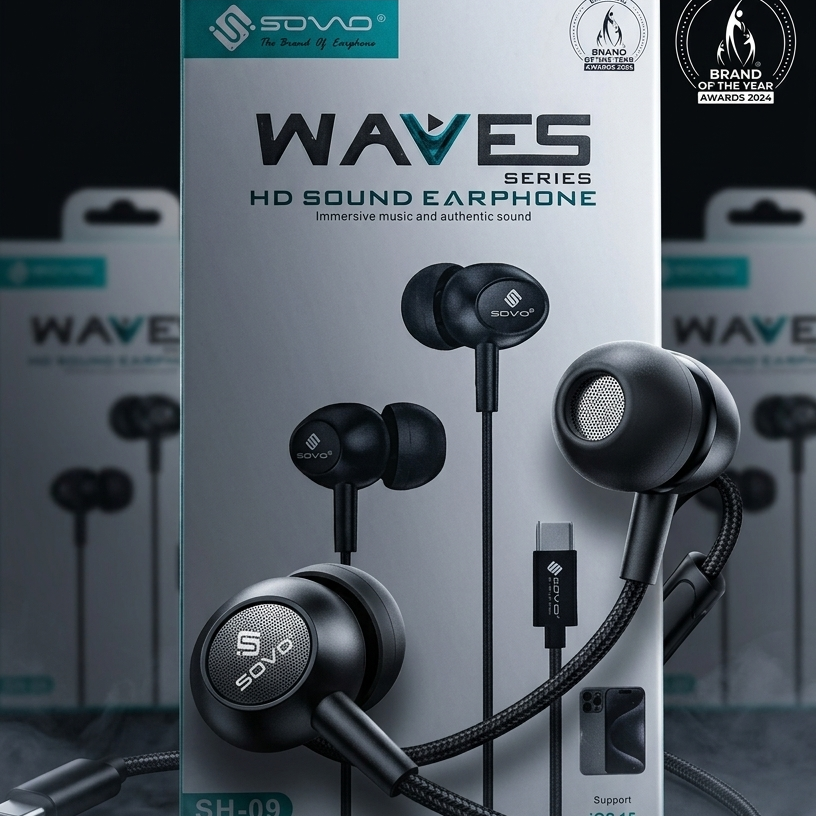 SOVO Waves Series SH-09 HD Sound Type-C Earphones with Heavy Bass and Gaming Support