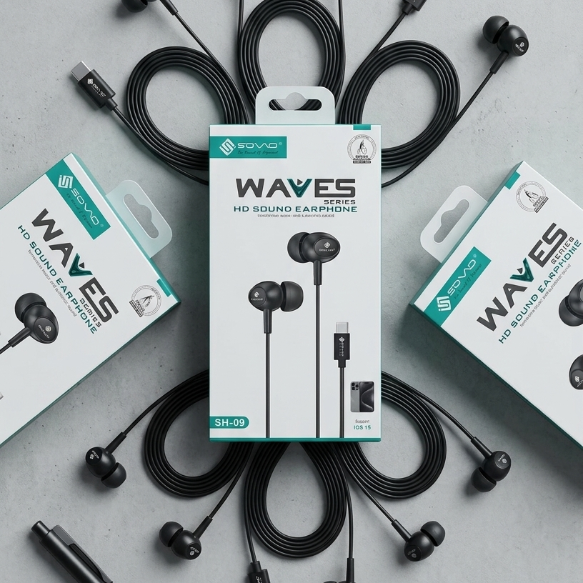 SOVO Waves Series SH-09 HD Sound Type-C Earphones with Heavy Bass and Gaming Support