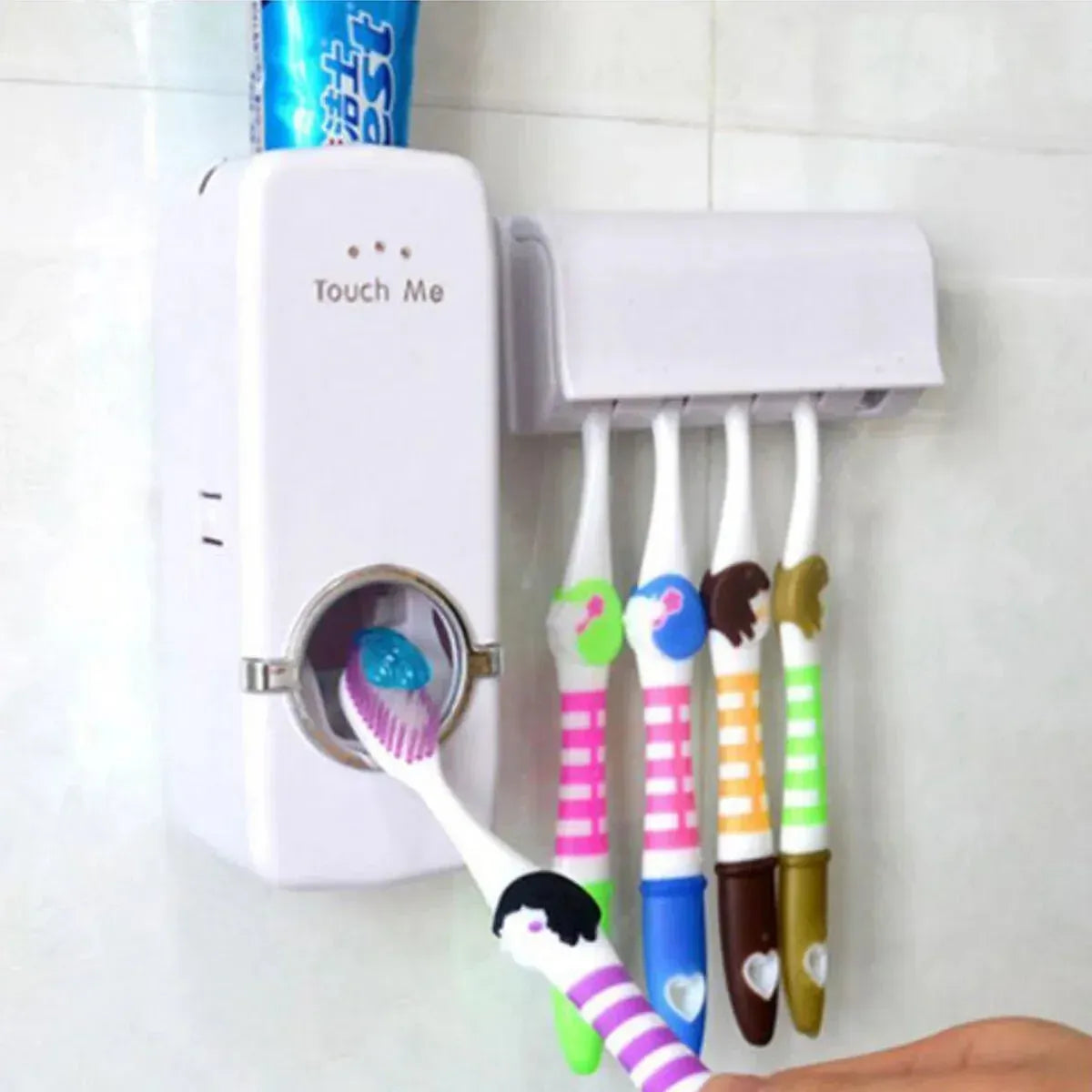 Automatic Toothpaste Dispenser With Toothbrush Holder Easy Use Bathroom Accessory