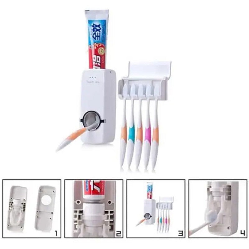 Automatic Toothpaste Dispenser With Toothbrush Holder Easy Use Bathroom Accessory