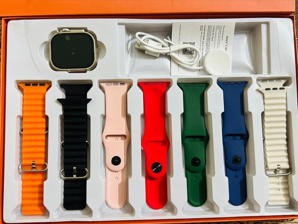 Ultra Smart Watch Bundle with 7-in-1 Interchangeable Straps, Fitness Tracker, Bluetooth Call, Heart Rate Monitor, with Out Metal Strip