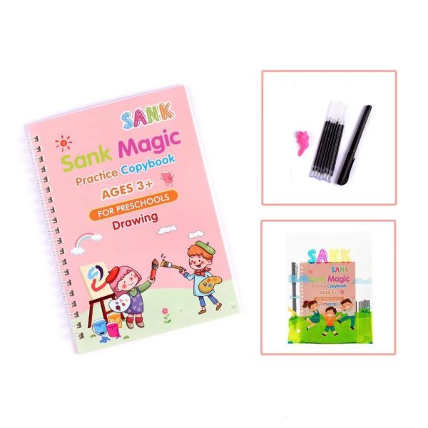Sank Magic Practice Book Set 4 Books with Pen & 10 Refills Kids Handwriting Learning Kit
