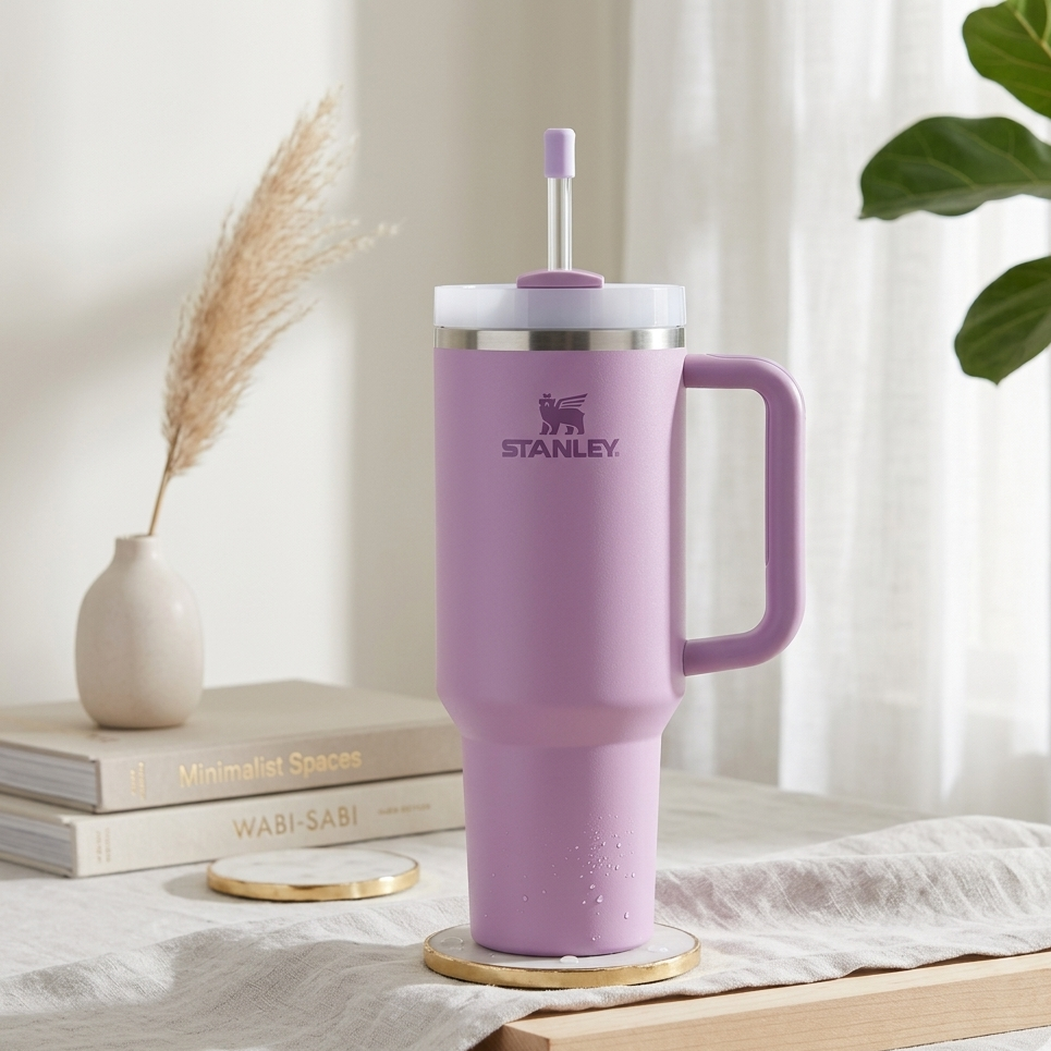 Premium Stanley Style Tumbler 40oz Stainless Steel Insulated Travel Mug with Handle and Straw – Leak Resistant Thermal Cup for Hot and Cold Drinks