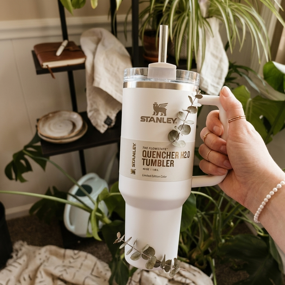 Premium Stanley Style Tumbler 40oz Stainless Steel Insulated Travel Mug with Handle and Straw – Leak Resistant Thermal Cup for Hot and Cold Drinks