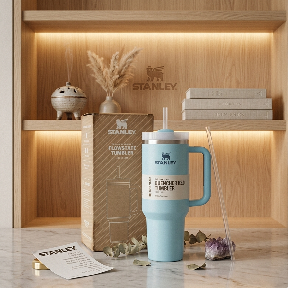 Premium Stanley Style Tumbler 40oz Stainless Steel Insulated Travel Mug with Handle and Straw – Leak Resistant Thermal Cup for Hot and Cold Drinks