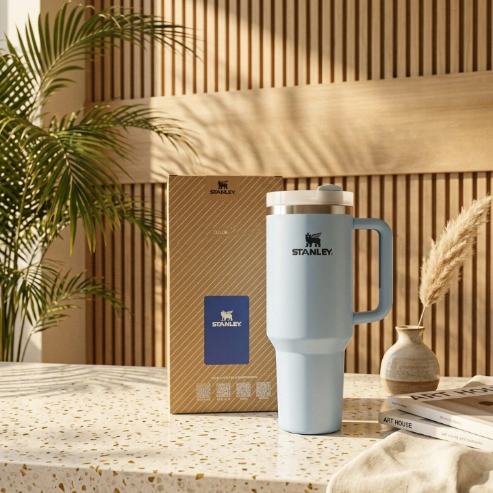 Premium Stanley Style Tumbler 40oz Stainless Steel Insulated Travel Mug with Handle and Straw – Leak Resistant Thermal Cup for Hot and Cold Drinks