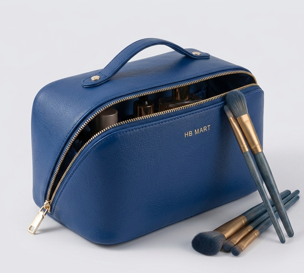 Premium Leather Large Capacity Makeup Bag - Portable Luxury Cosmetic Organizer & Travel Toiletry Pouch