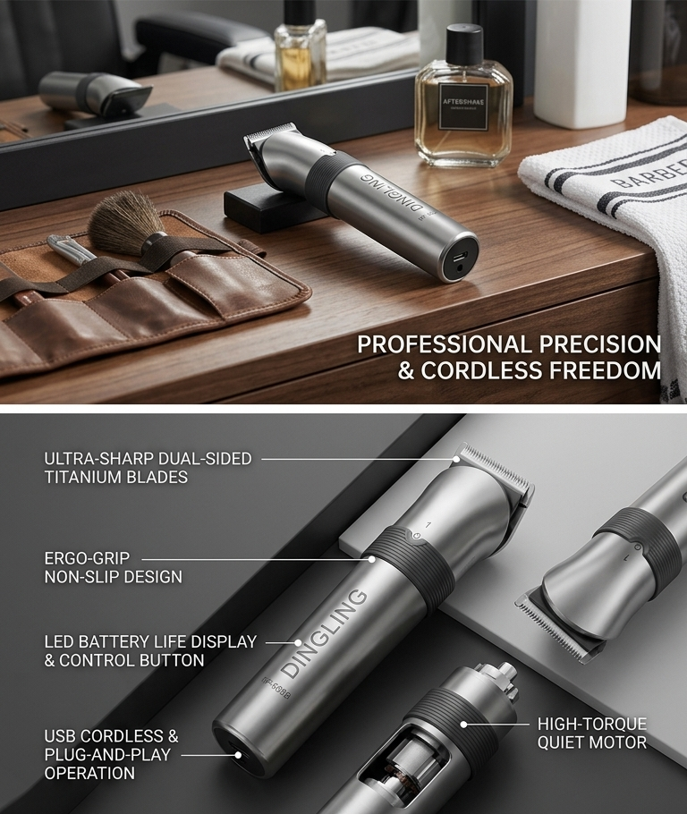 Dingling RF-608B Intelligent Professional Hair Clipper – Sleek, Cordless Precision