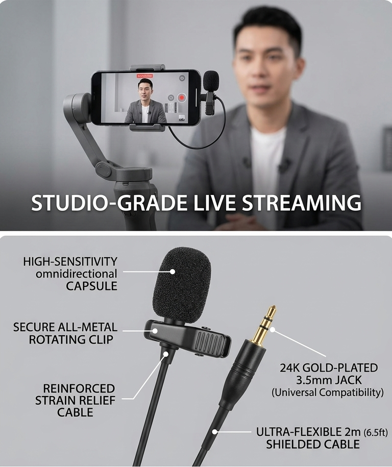 Pure Vocal Omni-Directional Clip-On Microphone – Professional Hands-Free clarity